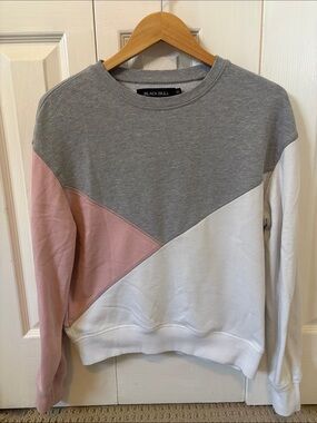 Colorblock Crewneck Sweater - Gray, Pink & White